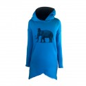 Удлиненное худи голубое с принтом - Слон