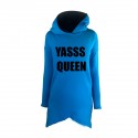 Удлиненное худи голубое с принтом - Yasss Queen