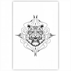 Холст с принтом - Тигр и узоры - черный (20x30cм)