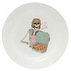 Тарелка с принтом - Скелет с пиццей