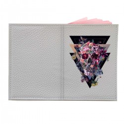 Обложка на паспорт с принтом - Череп с цветами на треугольниках