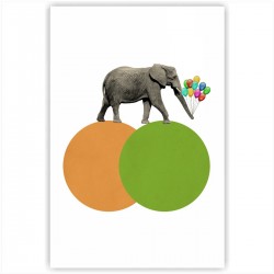 Холст с принтом - Слон с воздушными шарами (20x30cм)