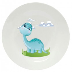 Тарелка с принтом - Динозаврик голубой