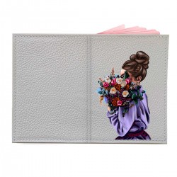 Обложка на паспорт с принтом - Девушка с букетом цветов