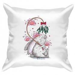 Подушка с принтом - Рождественский кролик с омелой