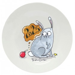 Тарелка с принтом - Новогодний кролик с гирляндой 6