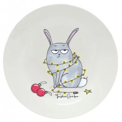 Тарелка с принтом - Новогодний кролик с гирляндой 7