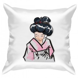 Подушка с принтом - Гейша в розовом кимоно
