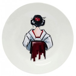 Тарелка с принтом - Гейша в сером кимоно