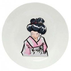 Тарелка с принтом - Гейша в розовом кимоно