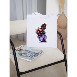Сумка холщовая с принтом - Девушка с букетом цветов