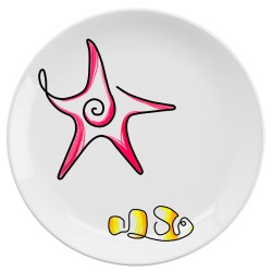 Тарелка керамическая с принтом - Морская звезда и рыбка