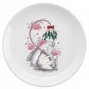 Тарелка с принтом - Рождественский кролик с омелой