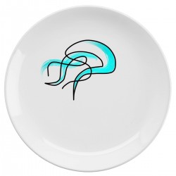 Тарелка керамическая с принтом - Медуза бирюзовая