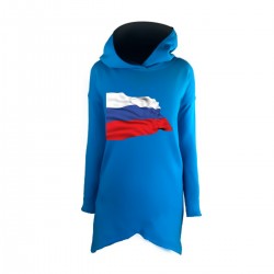 Удлиненное худи голубое с принтом "Флаг России"